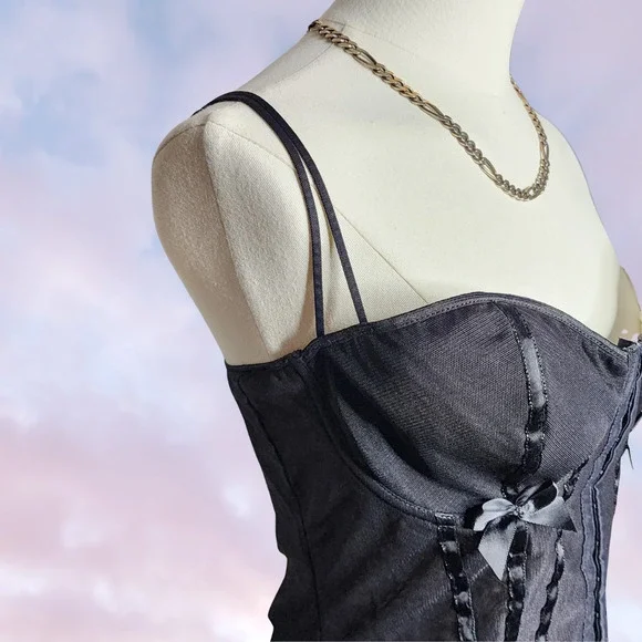 Vtg 90s Frederick's Hollywood Black Corset Bustier Lingerie Sheer Padded Top 38 - Picture 5 of 8